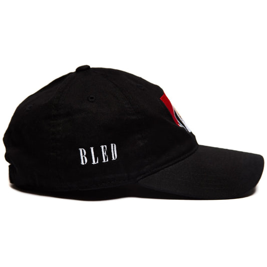 6-panel unconstructed Cotton black cap featuring Bad Nun design embroidery on the front and Bled embroidered on the side. Smoking Nun, Sin, Hat, skateboards, hype, skate, streetwear