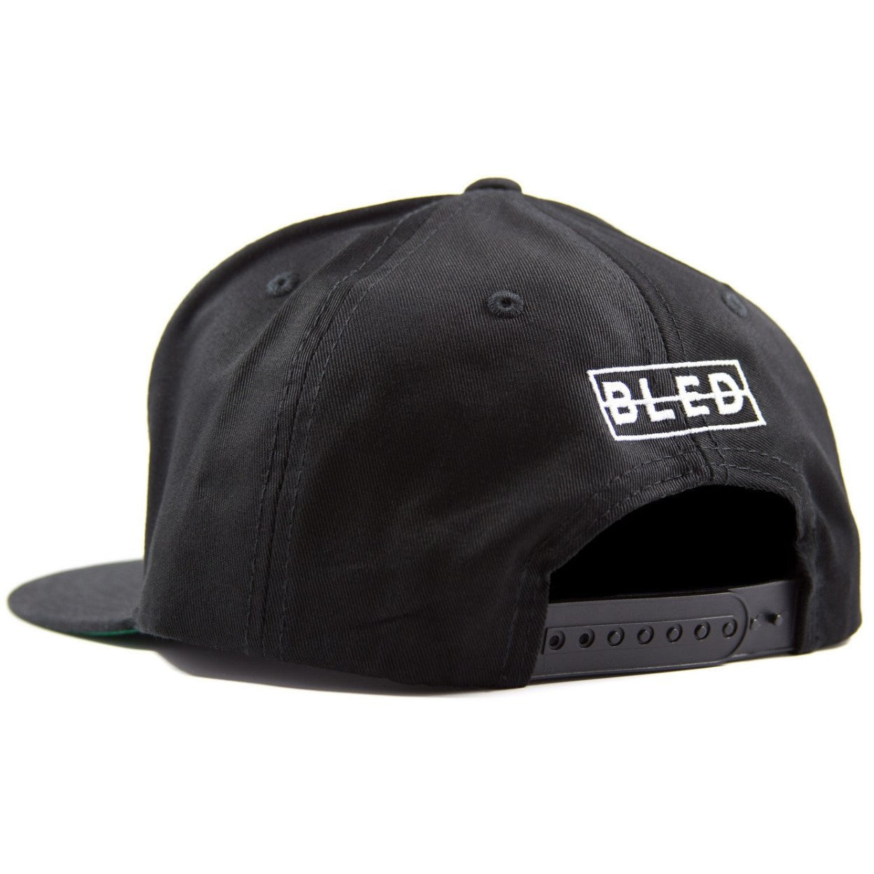 Five-panel black cotton/poly snapback featuring custom A.T.L.A. design in 3D embroidery on crown and Bled logo on the back. Los Angeles Dodgers Atlanta Braves, skateboards, hype, streetwear