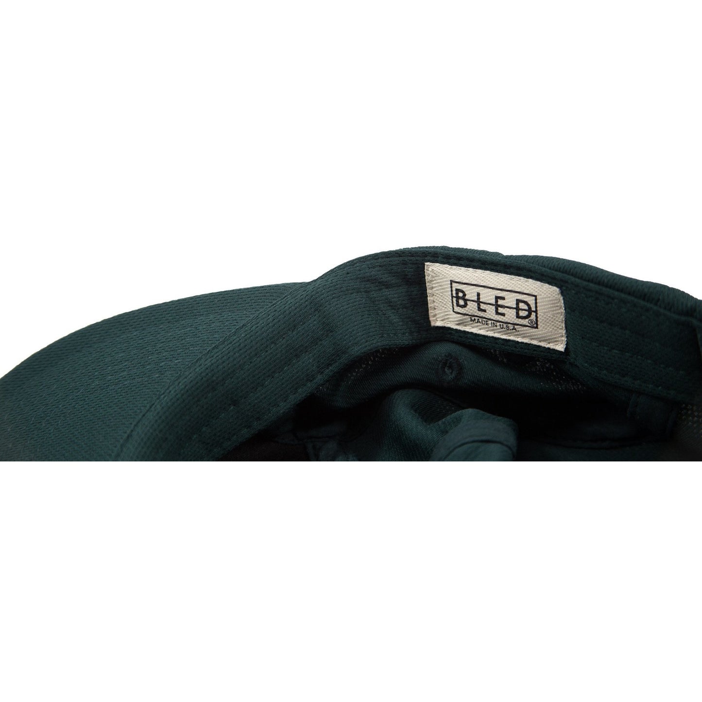 5-panel unconstructed mesh polyester green hat featuring BLED letter logo felt patch on the front and BLED logo embroidered on the back with adjustable strap, skateboards, hype, skate, streetwear