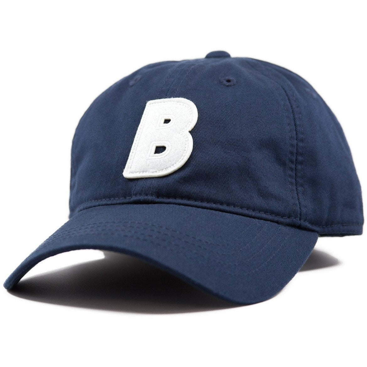 6-panel unconstructed Cotton navy dad hat featuring BLED letter logo felt patch on the front and BLED logo embroidered on the back with adjustable strap closure. skate, skateboarding, hype, streetwear