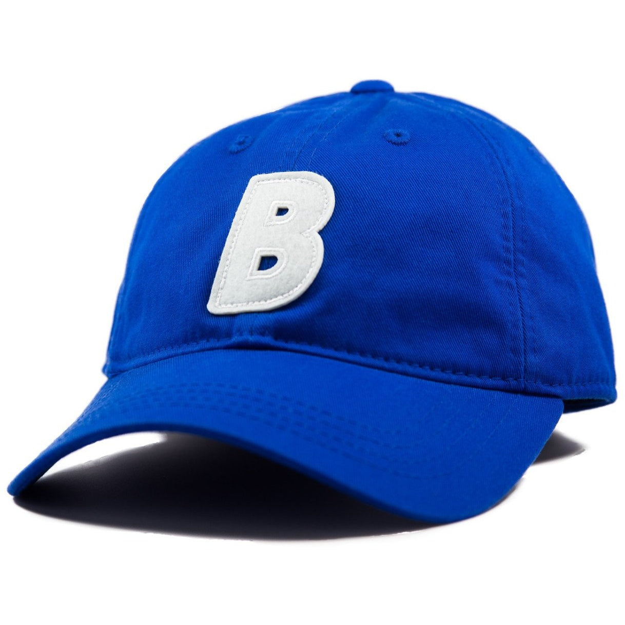 6-panel unconstructed Cotton royal blue dad hat featuring BLED letter logo felt patch on the front and BLED logo embroidered on the back with adjustable strap closure. skate, skateboarding, hype, streetwear