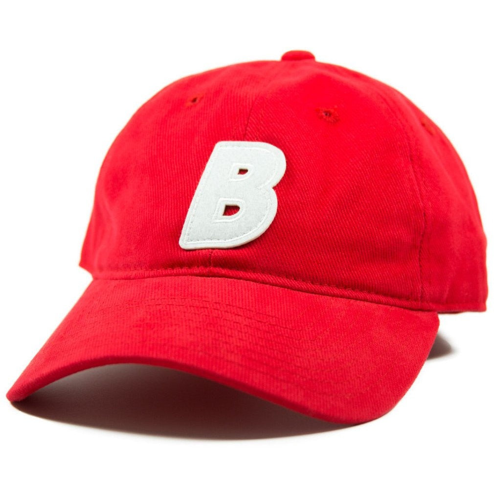 6-panel unconstructed Cotton red corduroy dad hat featuring BLED letter logo felt patch on the front and BLED logo embroidered on the back with adjustable strap closure. skate, skateboarding, hype, streetwear