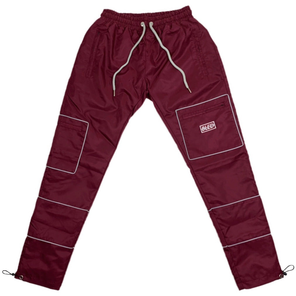 bled clothing, reflective pant, reflective track pant, bled pant, 3m pant, track pants, streetwear, reflective trousers, reflective sweatpant, hypebeast, bled fashion, bled los angeles, burgundy