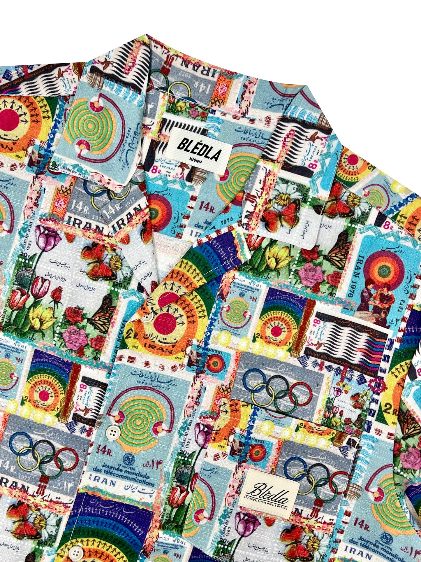 BLEDLA-Vintage Iran Shirt-Persian Shirt-Iranian Stamp Shirt-Vintage Persian Vacation Shirt-Psychedelic Vacation Shirt-Psychedelic Persian Bowling Shirt-BLED