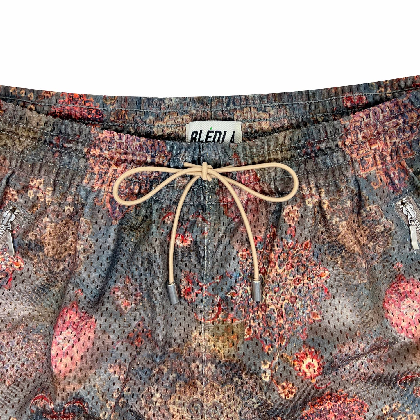 BLEDLA-Persian Shorts-BLED Persian Rug Shorts-Persian Basketball Mesh Shorts-Persian Basketball Shorts-Motif Shorts-Distressed Shorts-Washed Rug Bottoms-Luxury Mens Shorts-BLED Los Angeles-Streetwear-Essential Short-Charcoal Shorts