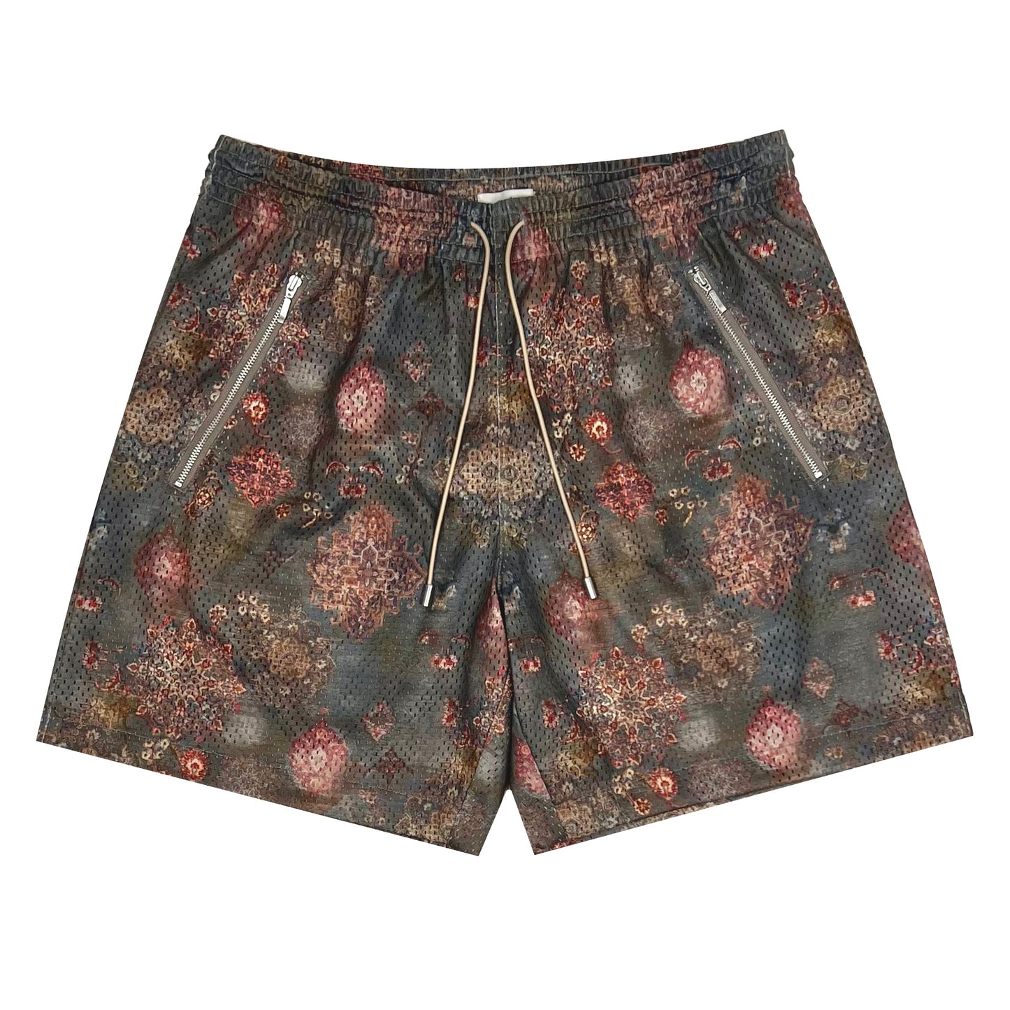 BLEDLA-Persian Shorts-BLED Persian Rug Shorts-Persian Basketball Mesh Shorts-Persian Basketball Shorts-Motif Shorts-Distressed Shorts-Washed Rug Bottoms-Luxury Mens Shorts-BLED Los Angeles-Streetwear-Essential Short-Charcoal Shorts