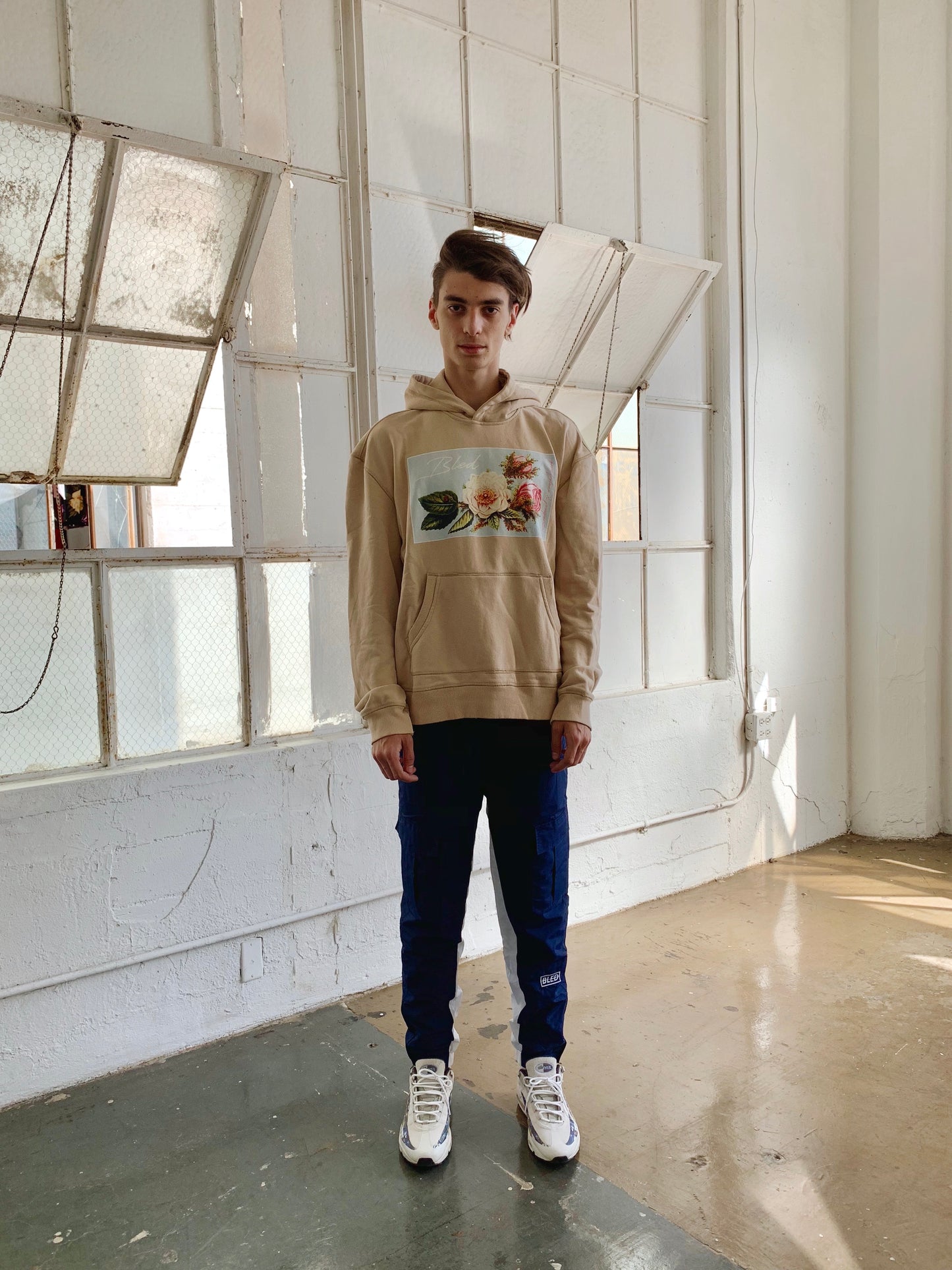 bled clothing bledwear prosperity floral stonewash hoodie beige tan streetwear hype mens
