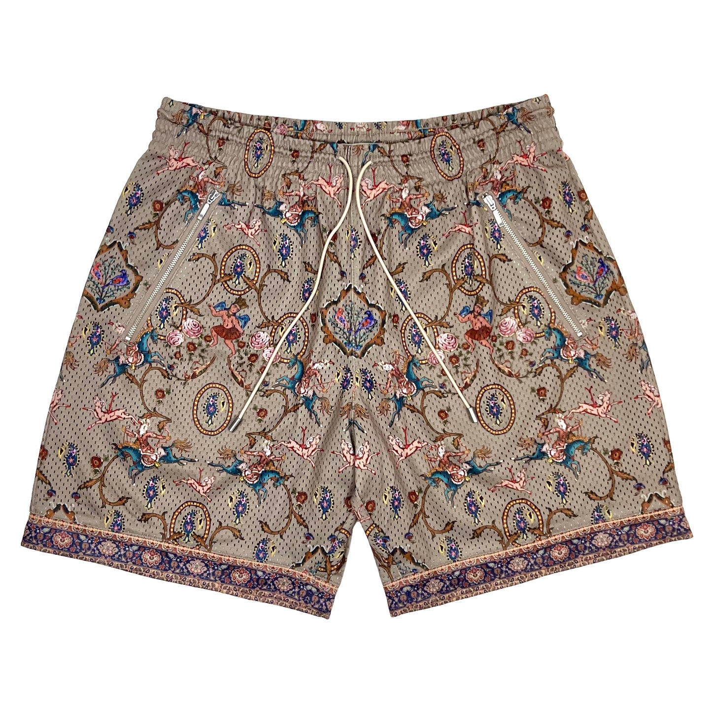 BLEDLA-BLED-Taupe Mesh Shorts-Basketball Shorts-Persian Shorts-Mosaic-Iran Short-Iran Clothing-Persian Rug Shorts-Streetwear-Luxury Shorts