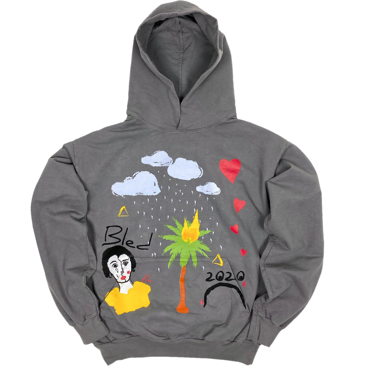BLED-Hoodie-Los Angeles-Streetwear-Chaos-French Terry-Charcoal-Bled.la-Pullover-Grey-Painting Hoodie-Drawing-Cubism Hoodie-Doodle Hoodie