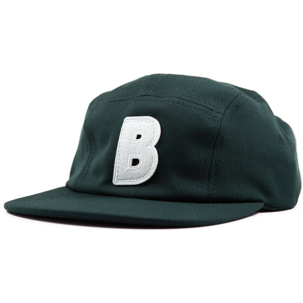 5-panel unconstructed mesh polyester green hat featuring BLED letter logo felt patch on the front and BLED logo embroidered on the back with adjustable strap, skateboards, hype, skate, streetwear