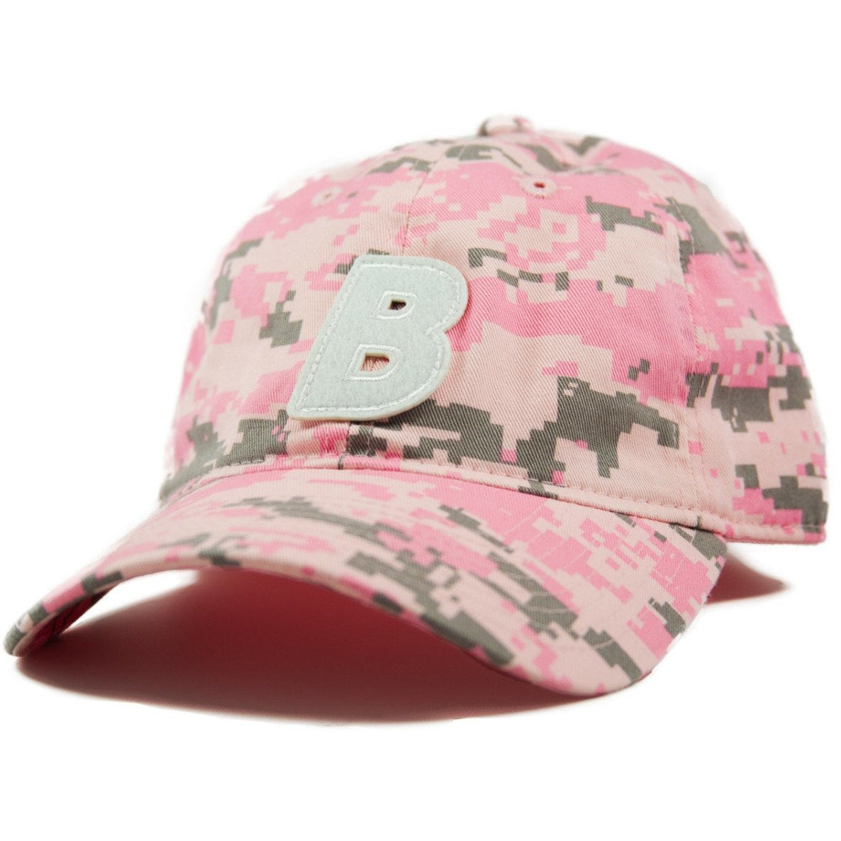 6-panel unconstructed Cotton digital pink dad hat featuring BLED letter logo felt patch on the front and BLED logo embroidered on the back with adjustable strap closure. skate, skateboarding, hype, streetwear