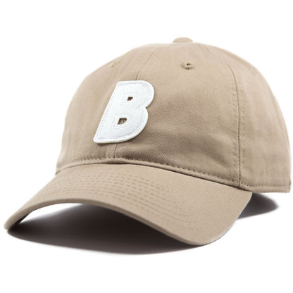 6-panel unconstructed Cotton tan beige dad hat featuring BLED letter logo felt patch on the front and BLED logo embroidered on the back with adjustable strap closure. skate, skateboarding, hype, streetwear