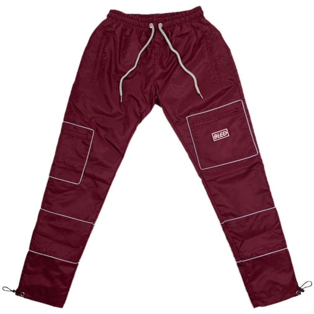 bled clothing, reflective pant, reflective track pant, bled pant, 3m pant, track pants, streetwear, reflective trousers, reflective sweatpant, hypebeast, bled fashion, bled los angeles, burgundy