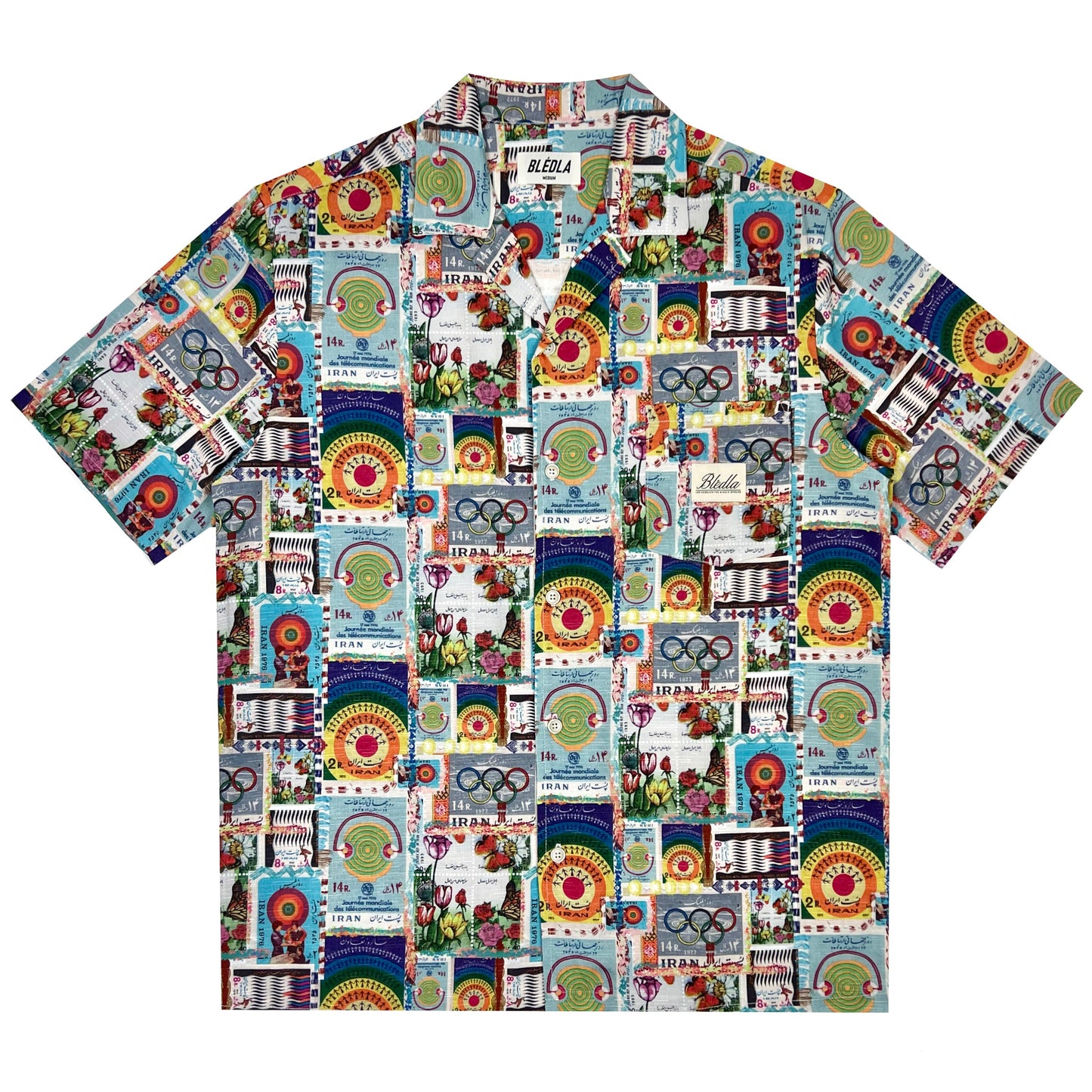 BLEDLA-Vintage Iran Shirt-Persian Shirt-Iranian Stamp Shirt-Vintage Persian Vacation Shirt-Psychedelic Vacation Shirt-Psychedelic Persian Bowling Shirt-BLED
