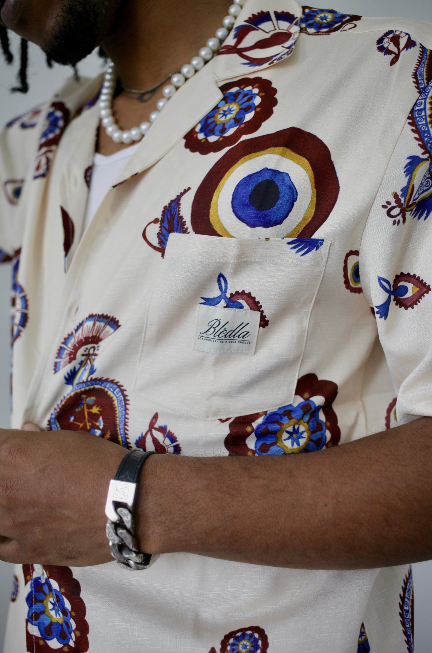 BLEDLA-Evil Eye Button Up Shirt-Evil Eye Vacation Shirt-Nazar Shirt-Persian Style Shirt-Bled