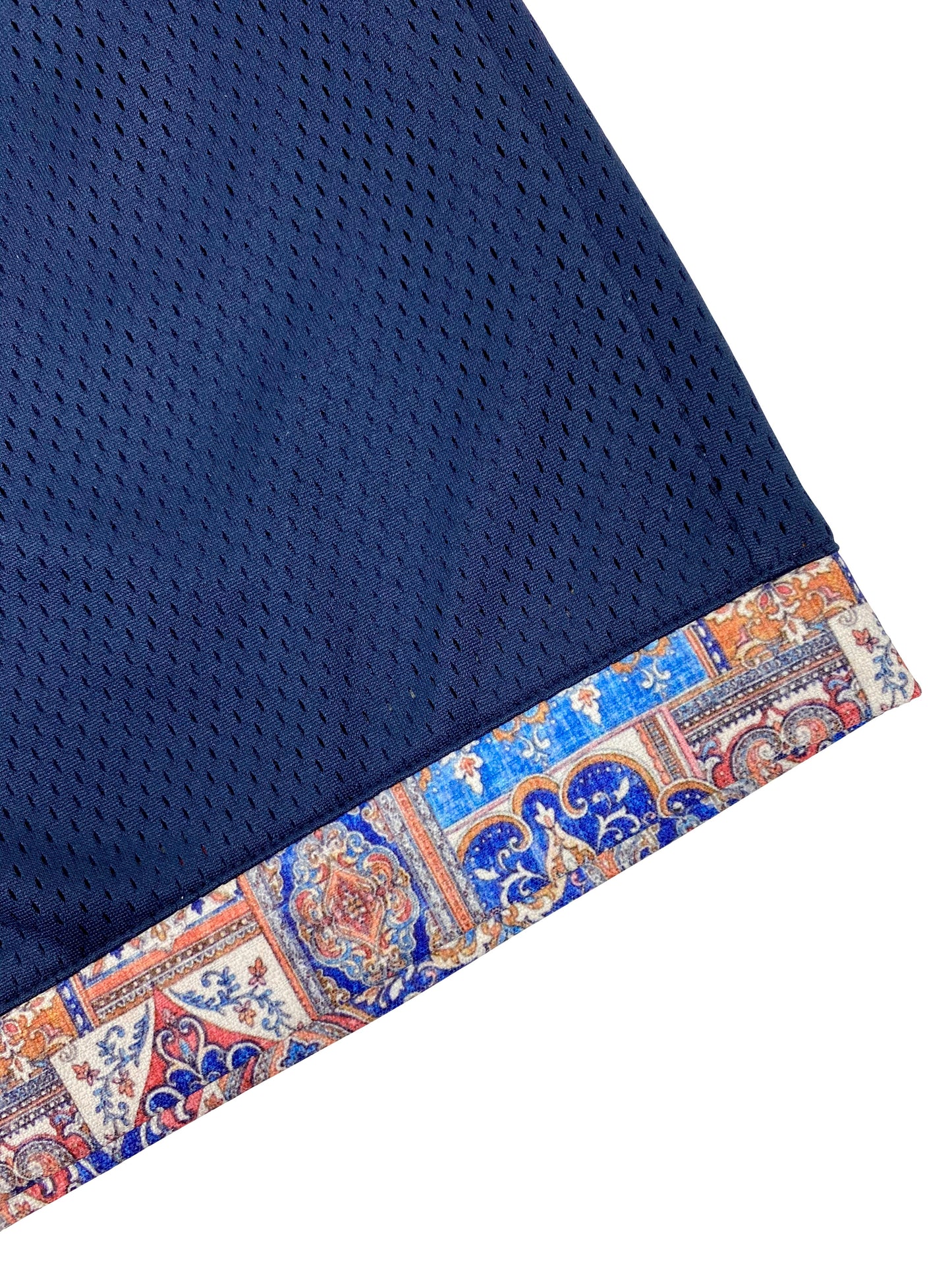 Bledla-Bled-Persian Shorts-Mesh Shorts-Mosaic Textile-Mosaic Bottoms-Mosaic Shorts-Basketball Shorts-Textile Shorts-Navy Mesh Short