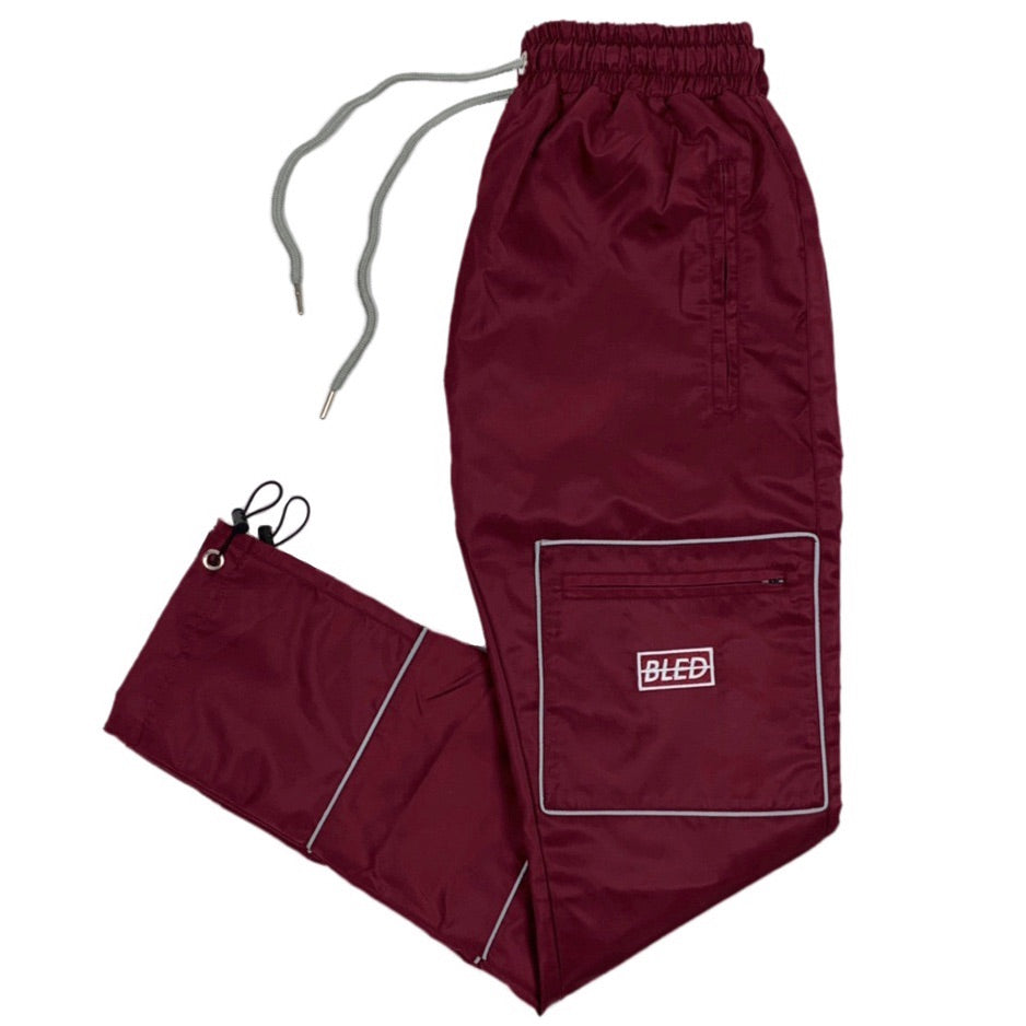bled clothing, reflective pant, reflective track pant, bled pant, 3m pant, track pants, streetwear, reflective trousers, reflective sweatpant, hypebeast, bled fashion, bled los angeles, burgundy